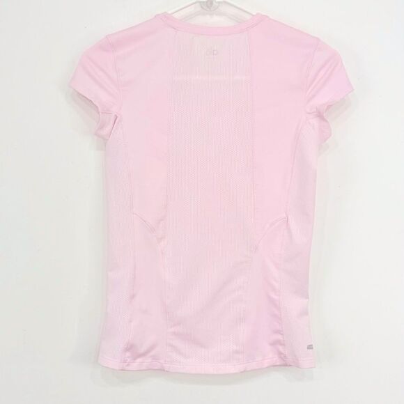 Alo Yoga CoolFit Light Pink Mesh Short Sleeve Stretch Performance Athetic Shirt - Picture 6 of 14